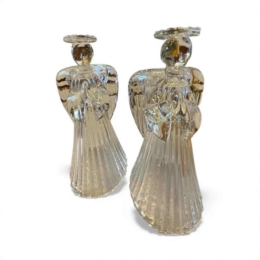 Set of 2 vintage crystal angels, candle holders, excellent condition